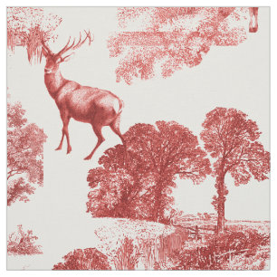 Red Classical French Country Toile Deer Fabric