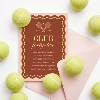 Red Clay Tennis Club Adult Birthday Party  Invitation