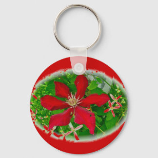 Red Clematis Merry Christmas Key Ring