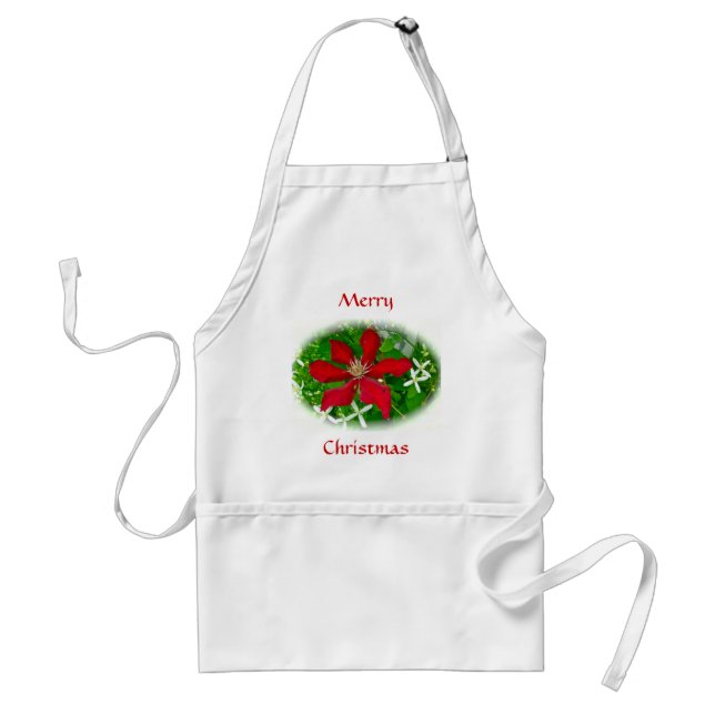 Red Clematis Merry Christmas Standard Apron (Front)