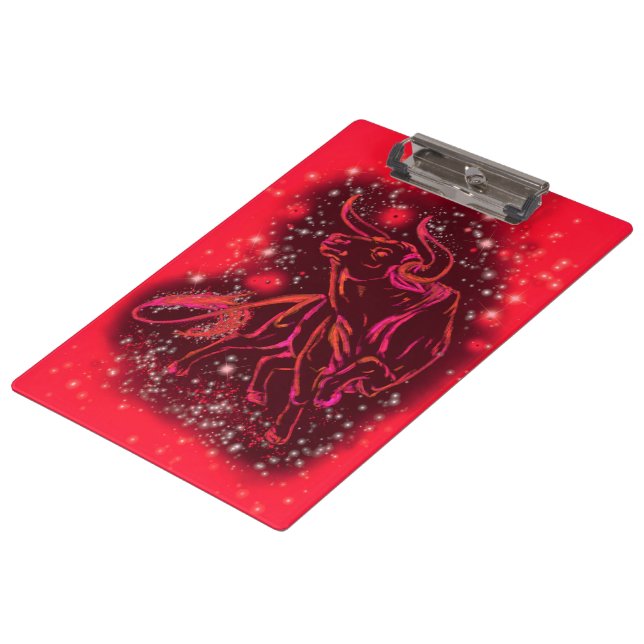 Red Clipboard Bull Running At Starry Night (Angled)