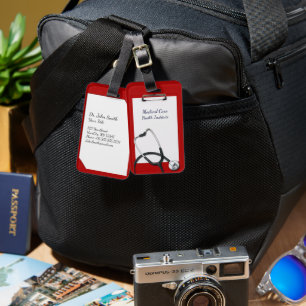 Red Clipboard Medical with Stethoscope Luggage Tag