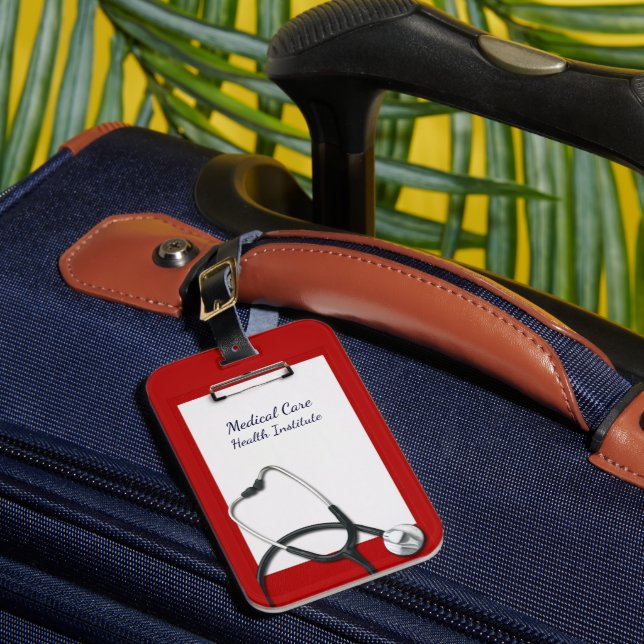 Red Clipboard with Medical Stethoscope Luggage Tag (Front Insitu 1)
