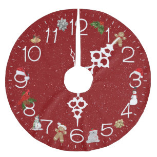 Red Clock Face With Christmas Elements Brushed Polyester Tree Skirt