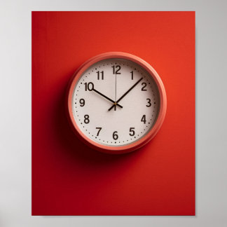 red clock on red wall poster