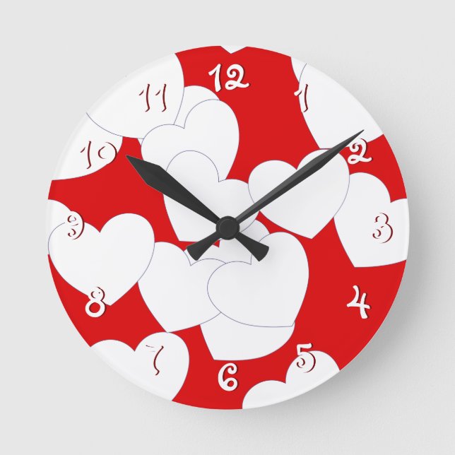 Red Clock With Big White Love Hearts (Front)
