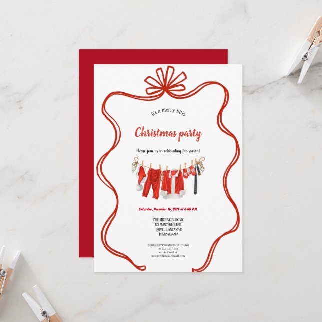 Red clothesline christmas invitation (Front/Back In Situ)