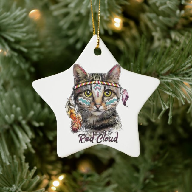 Red cloud cute cat ceramic ornament (Tree)