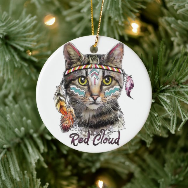 Red cloud cute cat ceramic ornament (Tree)
