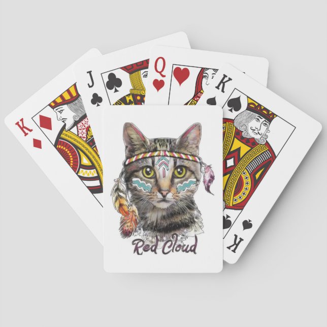 Red cloud cute cat playing cards (Back)