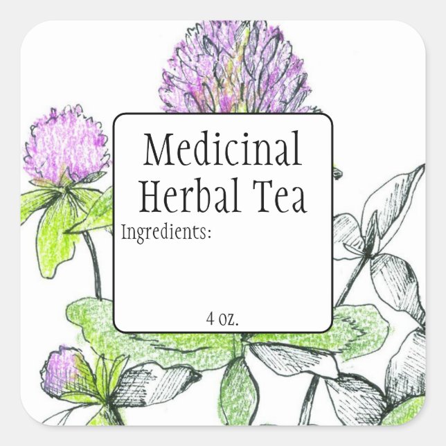 Red Clover Blank Herb Tea Blend Label Custom  (Front)