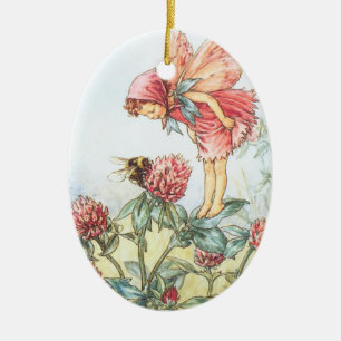 Red Clover Fairy Ceramic Tree Decoration
