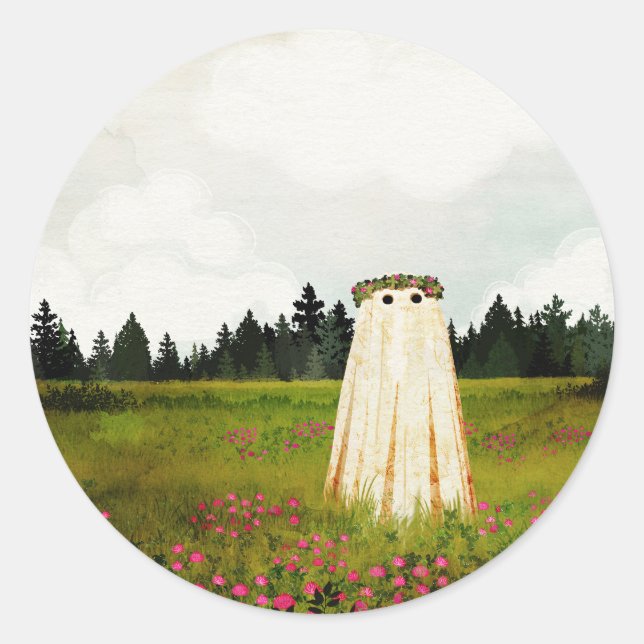 Red Clover Ghost Classic Round Sticker (Front)