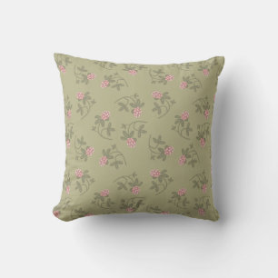 Red clover pattern earth green pink cushion