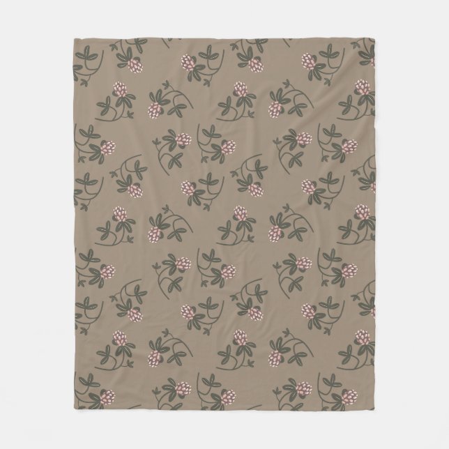 Red clover pattern muted colors fleece blanket (Front)