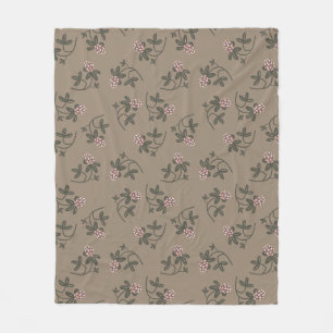 Red clover pattern muted colours fleece blanket