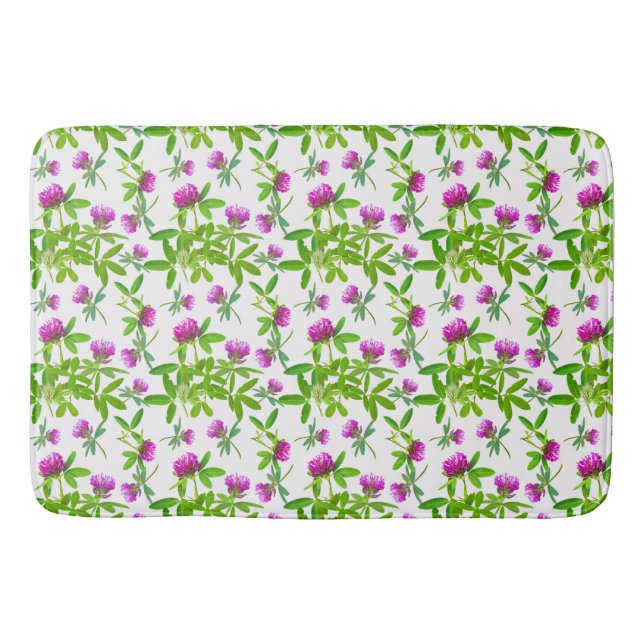 Red Clovers on White Bath Mat (Front)