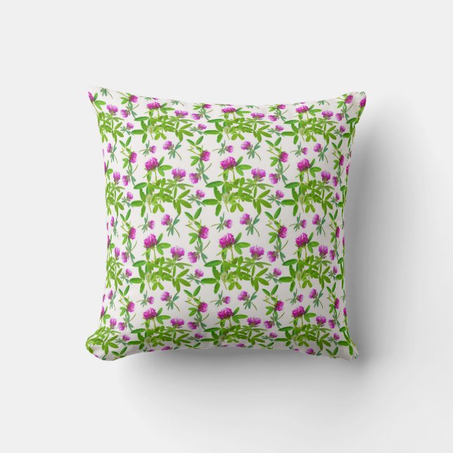 Red Clovers on White Cushion (Front)