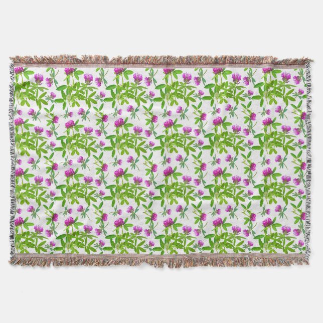 Red Clovers on White Throw Blanket (Front)
