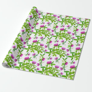 Red Clovers on White Wrapping Paper