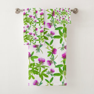 Red Clovers with Green Leaves Bath Towel Set
