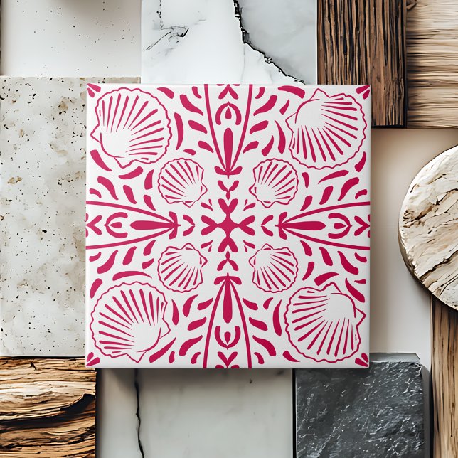 Red Coastal Sheashell Coral Kitchen Backsplash Ceramic Tile (Red Coastal Sheashell Coral Kitchen Backsplash Ceramic Tile)