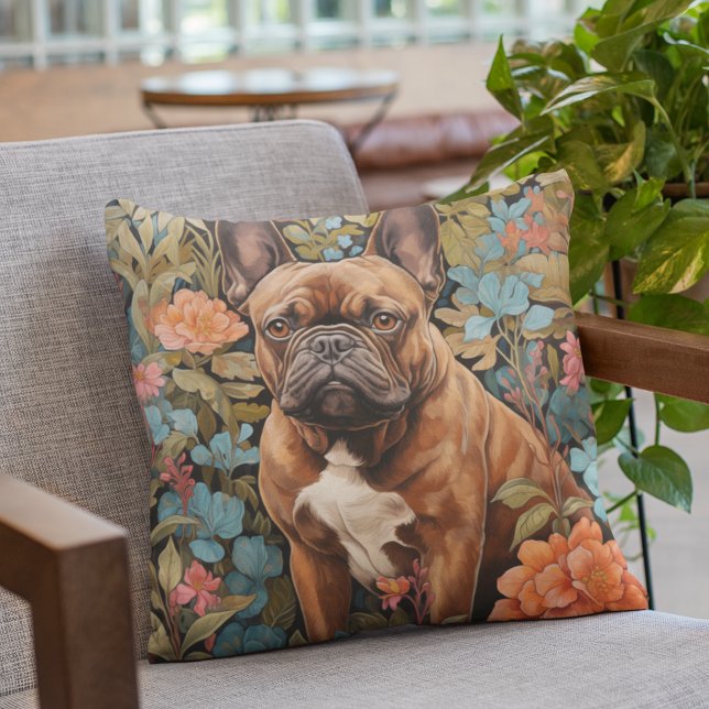 Red Coated French Bulldog Frenchie in a Garden Cushion (Shown at approximately 20 inch size.)