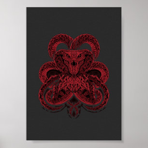 Red Cobra Art Deco Snake Illustration Poster