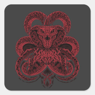 Red Cobra Art Deco Snake Illustration Square Sticker