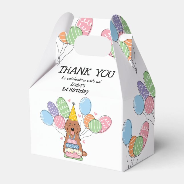 Red Cockapoo Cavapoo Birthday Thank You Favour Box (Front Side)