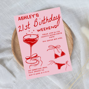 Red Cocktail Birthday Party Invitation
