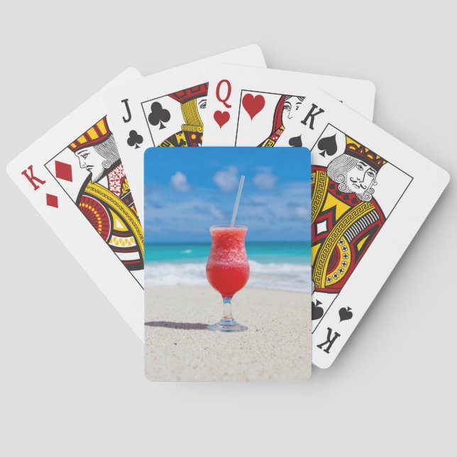 Red Cocktail by the Sea Photo Playing Cards (Back)