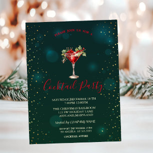 Red Cocktail Stars Green Christmas  Invitation