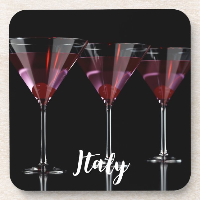 Red cocktails in martini glass with cherry coaster (Front)
