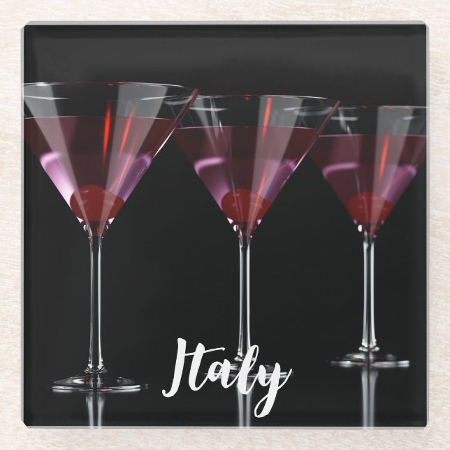 Red cocktails in martini glass with cherry coaster (Front)