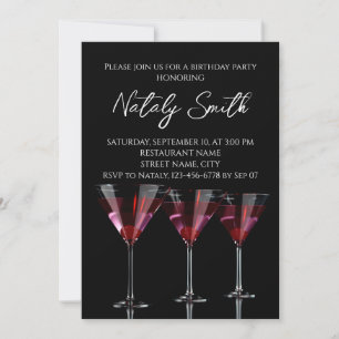 Red cocktails in martini glass with cherry invitation
