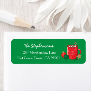 Red Cocoa Mug Green Holiday Return Address Labels