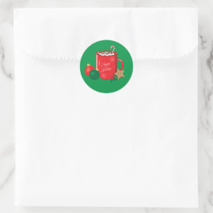 Red Cocoa Mug Green Holiday Stickers