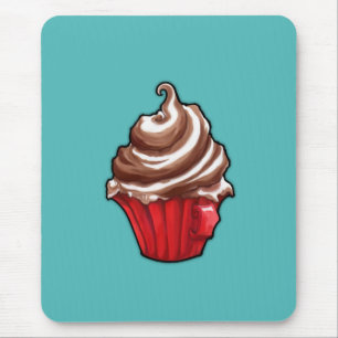 Red Coffee Cupcake teal Mousepad