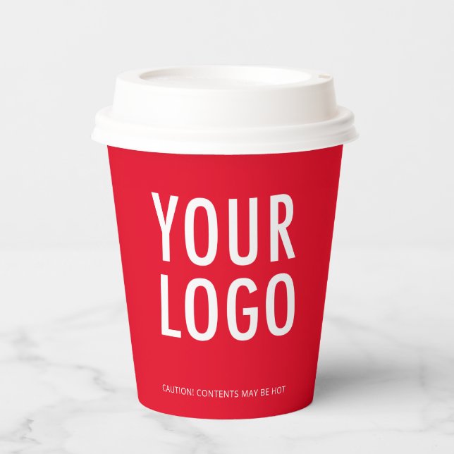 Red Coffee Paper Cups with Lids Business Logo 8 oz (Front)