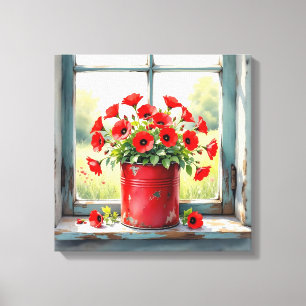 Red Coffee Tin of Red Poppies Canvas Print