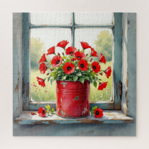 Red Coffee Tin of Red Poppies Jigsaw Puzzle