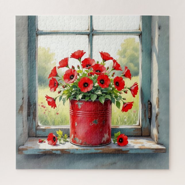 Red Coffee Tin of Red Poppies Jigsaw Puzzle (Vertical)