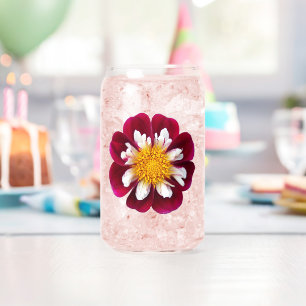 Red Collarette Dahlia Bloom Can Glass