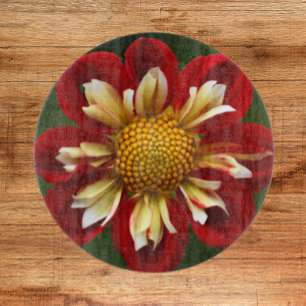 Red Collarette Dahlia Floral Cutting Board