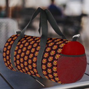 Red Collarette Dahlia Floral Pattern Duffle Bag