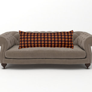 Red Collarette Dahlia Floral Pattern on Black Body Cushion