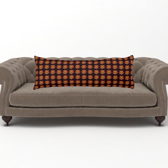 Red Collarette Dahlia Floral Pattern on Black Body Cushion (In Situ)