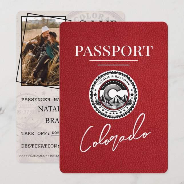 Red Colorado Passport Save The Date (Front/Back)