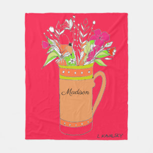 Red Colorful Flowers In Mug womens Fleece Blanket